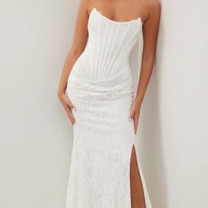 White Strapless Lace Corset dress